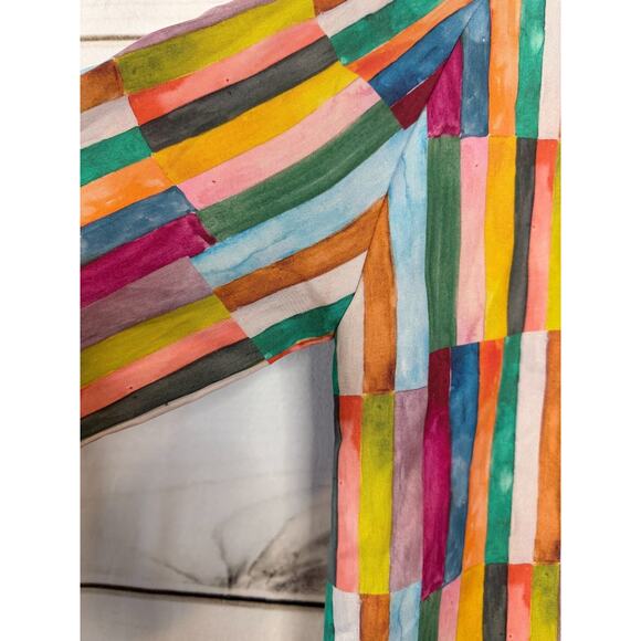 Brooke Wright Size MED Dress Multicolor Stripes Ruffle Collar Classy Preppy - Picture 3 of 5